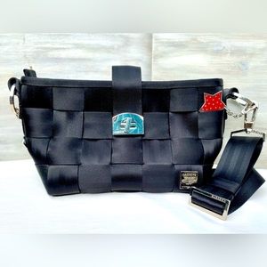 Harvey's Seatbelt Bag - Black Shoulder Bag/Tote with Clasp and Keychain/Charm